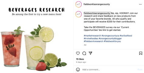 social media post for research on beverages